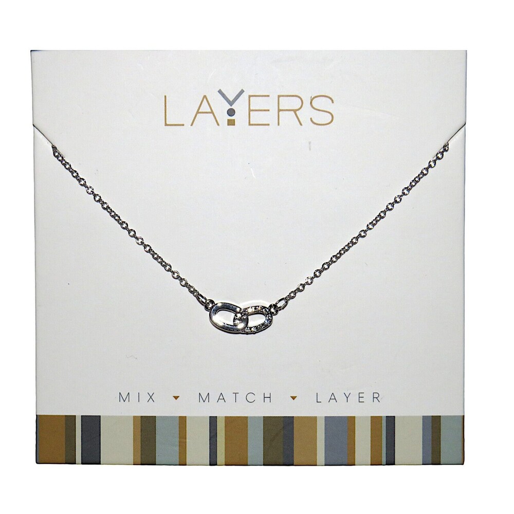 Layers Silver Tone CZ Detail Link Drawstring Slide Necklace